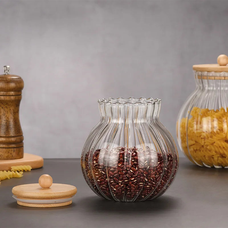 glass pumpkin jar with bamboo lid