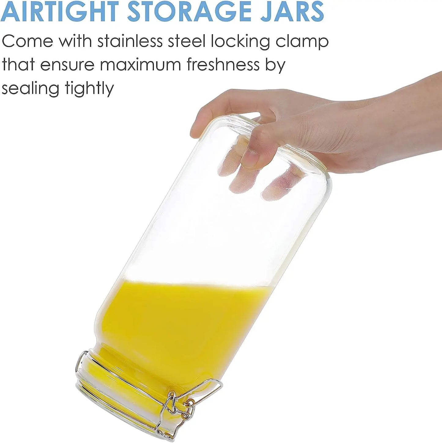 Glass storage jar with airtight clamp lid