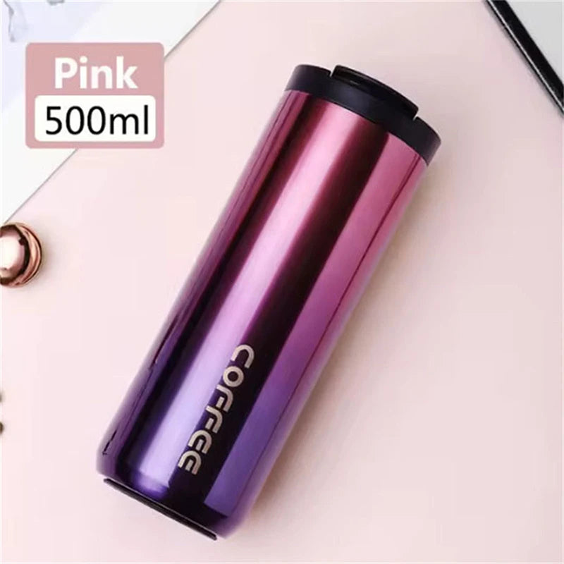 500ML Stainless Steel Coffee Thermos Bottle Thermal Mug Leakproof Car Vacuum Flasks Coffee Cup Travel Portable Insulated Bottles