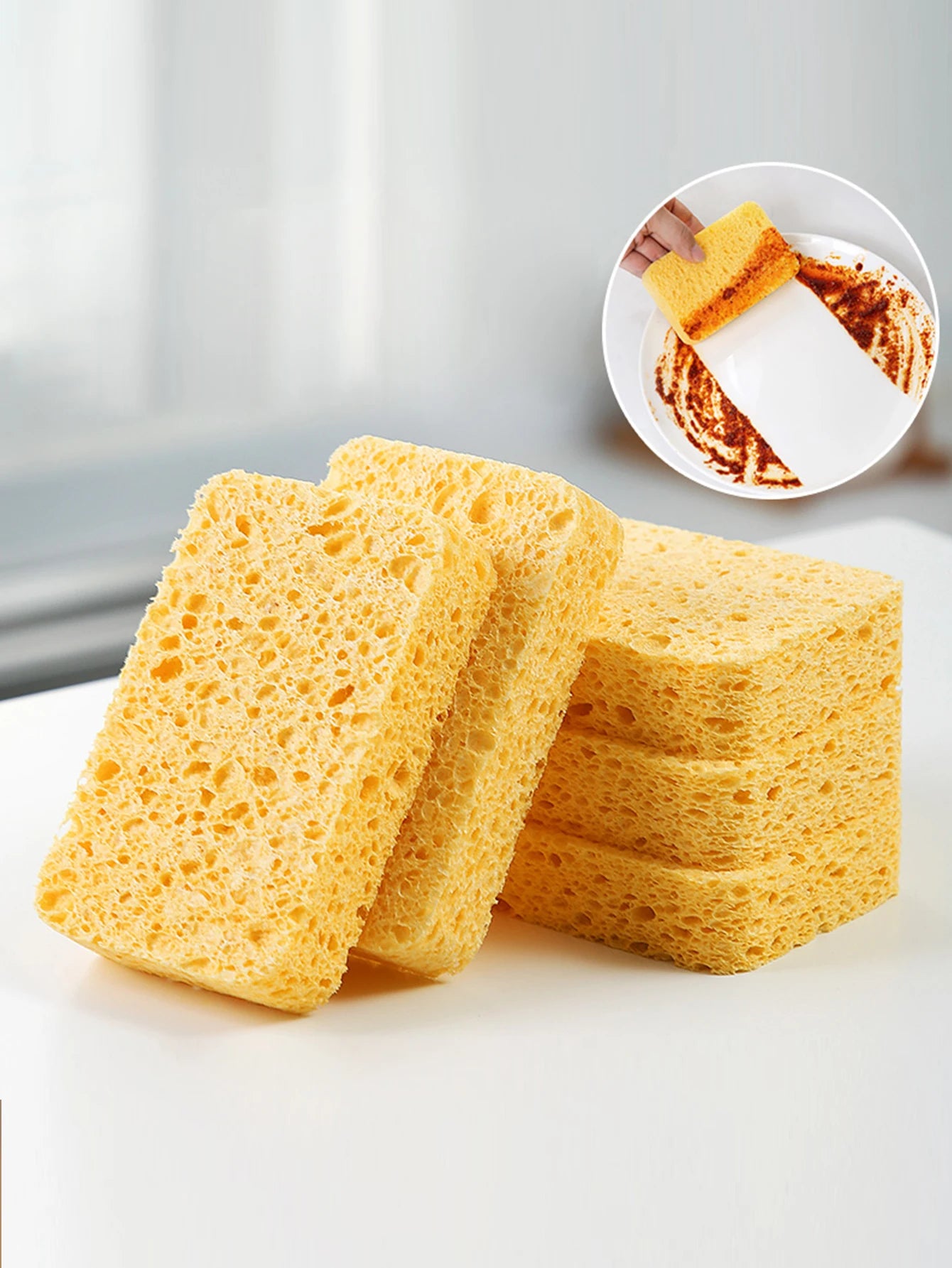 Natural Wood Pulp Cotton Dishwasher Sponge Block Water Absorbing Magic Scouring Cloth Powerful Cleaning Kitchen Pot Brushing