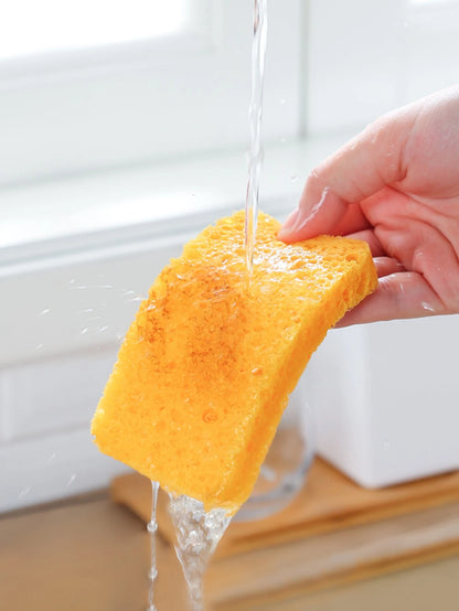 Natural Wood Pulp Cotton Dishwasher Sponge Block Water Absorbing Magic Scouring Cloth Powerful Cleaning Kitchen Pot Brushing