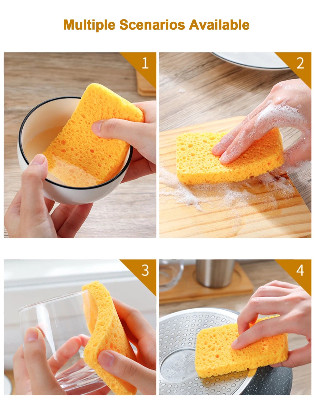 Natural Wood Pulp Cotton Dishwasher Sponge Block Water Absorbing Magic Scouring Cloth Powerful Cleaning Kitchen Pot Brushing