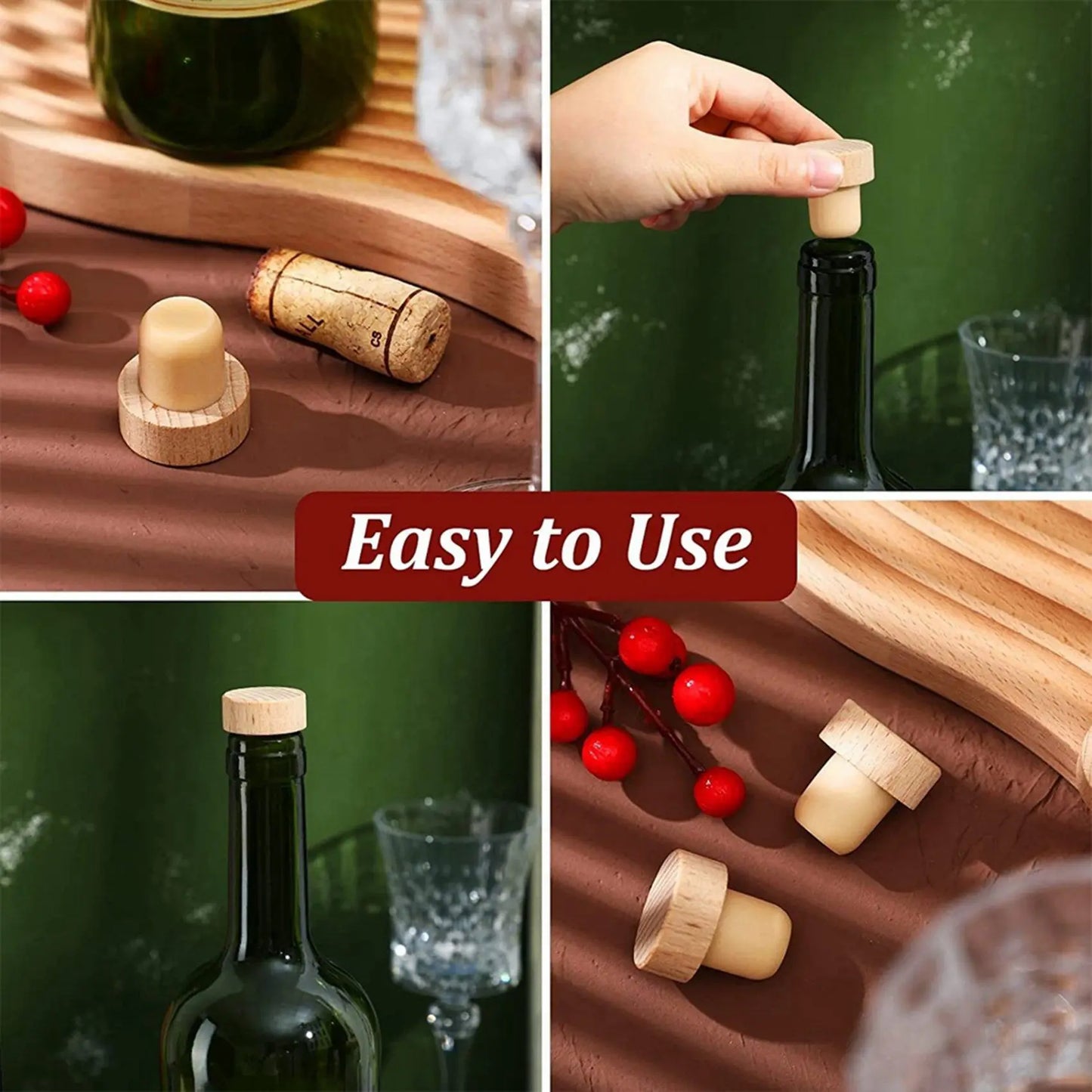 Wine Bottle Corks T Shaped Cork Plugs for Wine Cork Wine Stopper Reusable Wine Corks Wooden and Rubber (12 Pieces)