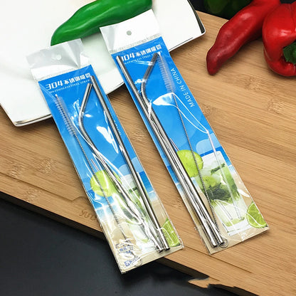 3pcs/Set Straw Brush Set 21.5cm Stainless Steel Straw Reusable Drinking Bottle Straight Bend Straw Soft Tube Brush Cleaner